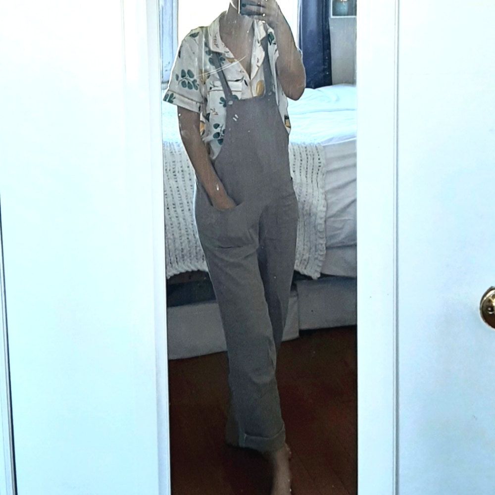 Beige overalls with cute button closure